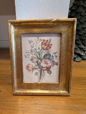 Vintage Flemish School Flowers Silk Floral Print Mini Painting  5"x4" READ